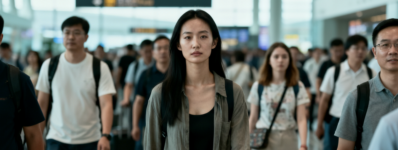A woman with good mid face bone structure stands out in a crowd